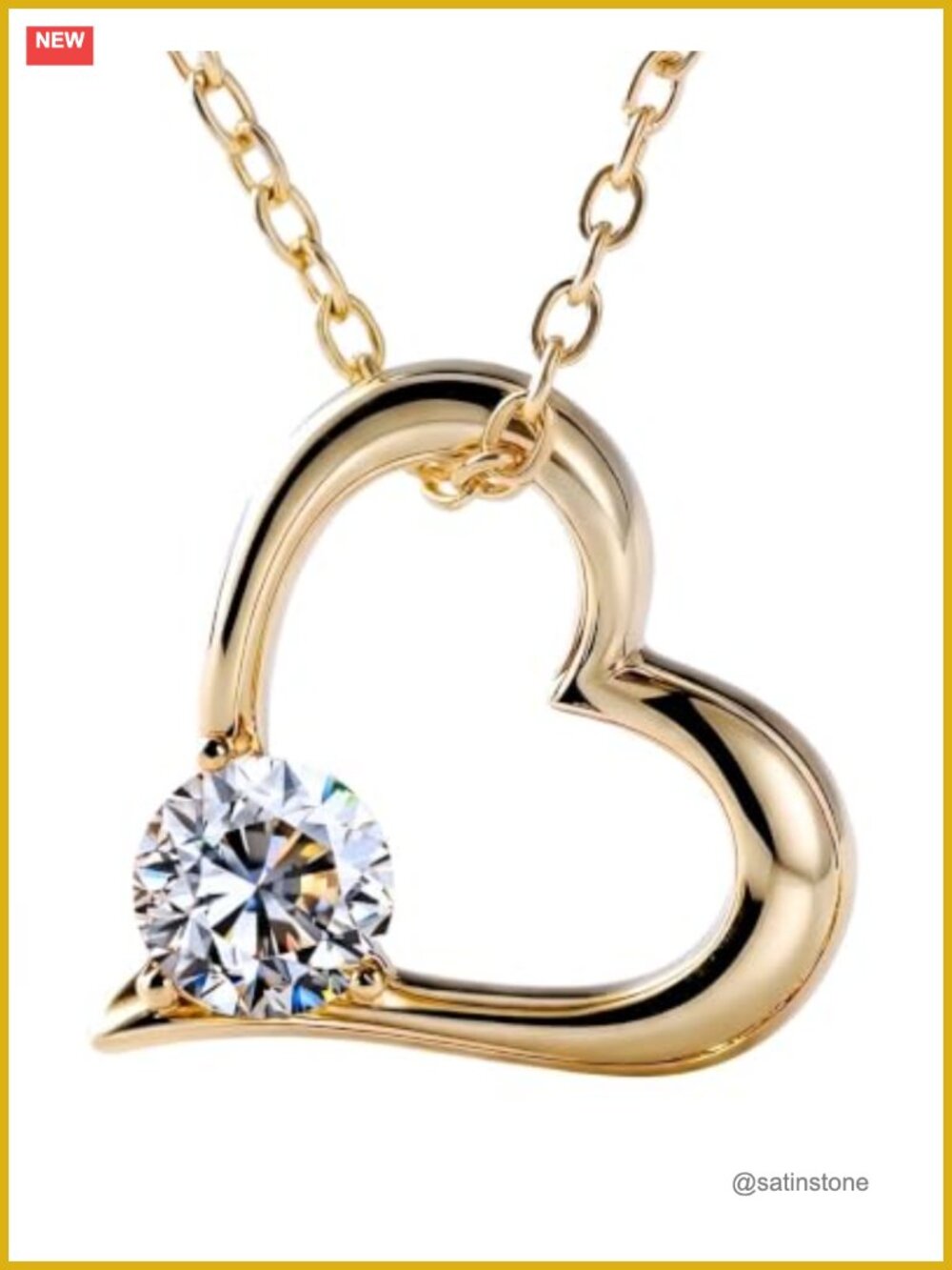 Moissanite Open Heart Pendant Necklace 14K Gold Plated Rolo Chain Gift